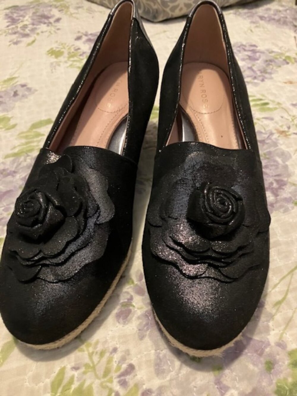 Taryn Rose black patent espadrille with RosetteTaryn